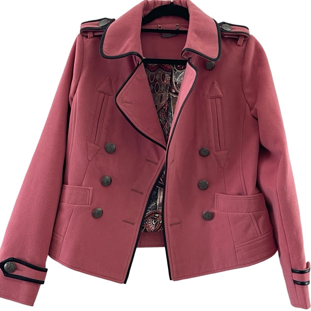 Jou Jou Women's Rose Pea Coat with black trim